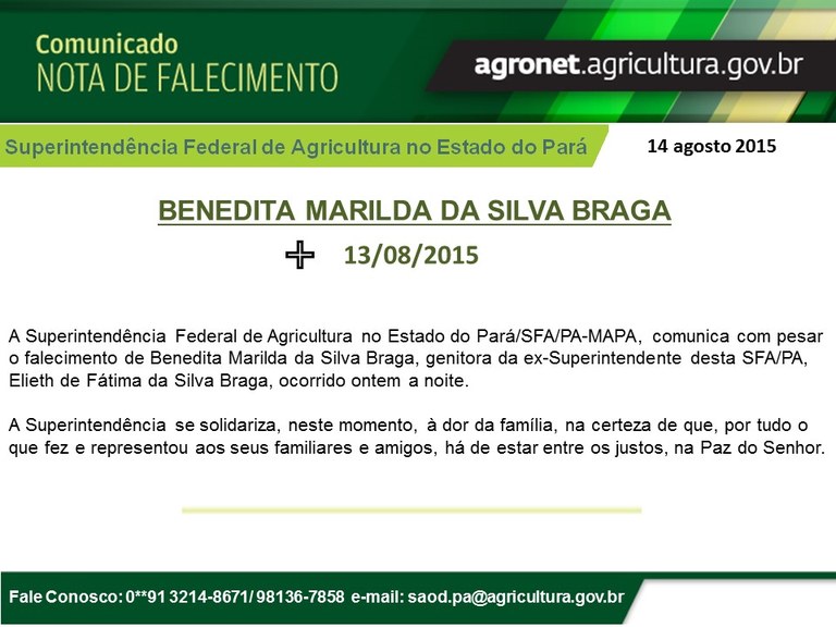 COMUNICADO NOTA FALECIMENTOBENEDITA SILVA BRAGA, genitora ex-SFA Elieth Braga.jpg