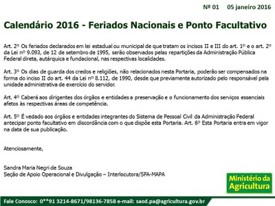 Comunicado SFA-PA Nº 01 - 2PORTARIA FERIADOS NACIONAIS 2016.jpg