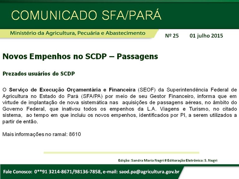Comunicado SFA-PA Nº 25 Novos Empenhos no SCDP 01.07.15.jpg