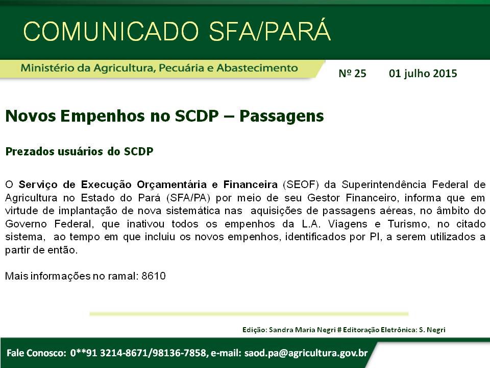 Comunicado SFA-PA Nº 25 Novos Empenhos no SCDP 01.07.15.jpg