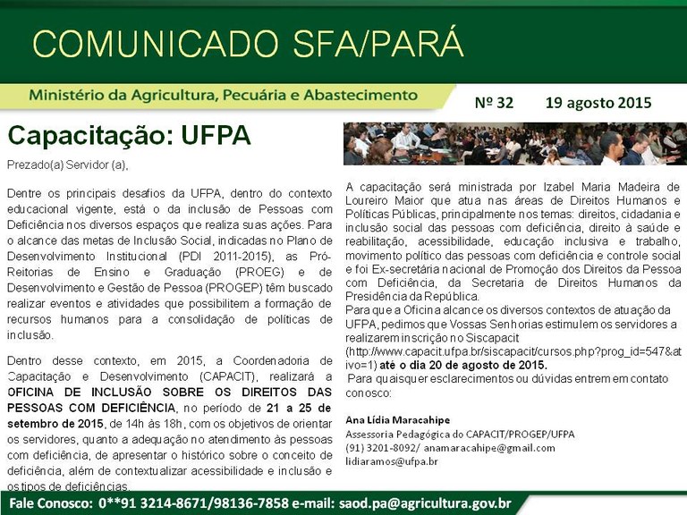 Comunicado SFA-PA Nº 32 - OFICINA DE INCLUSÃO SOBRE OS DIREITOS DAS PESSOAS COM DEFICIÊNCIA.jpg