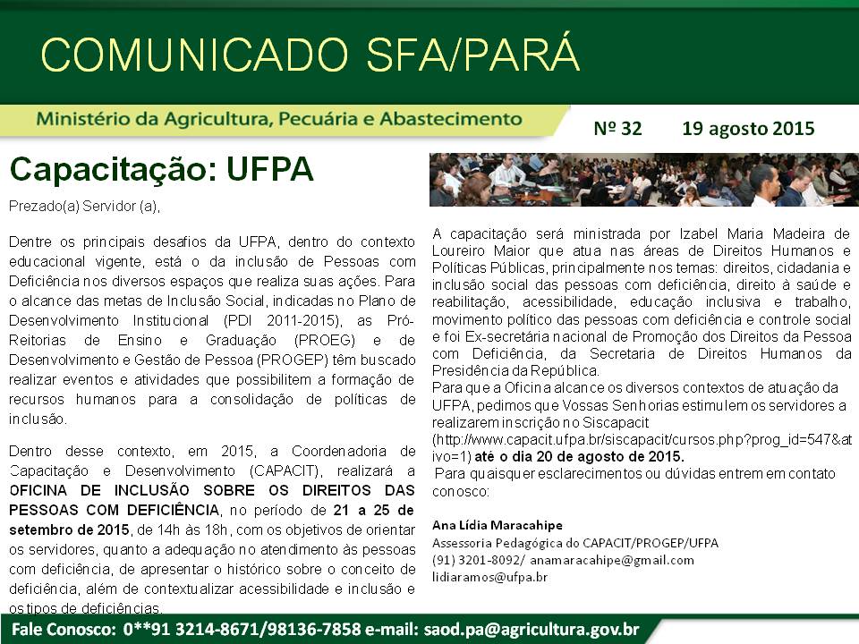 Comunicado SFA-PA Nº 32 - OFICINA DE INCLUSÃO SOBRE OS DIREITOS DAS PESSOAS COM DEFICIÊNCIA.jpg