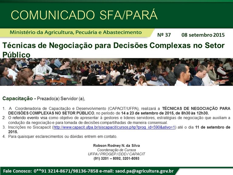Comunicado SFA-PA Nº 37 - Capacitação TÉCNICAS DE NEGOCIAÇÃO PARA DECISÕES COMPLEXAS NO SETOR PÚBLICO.jpg