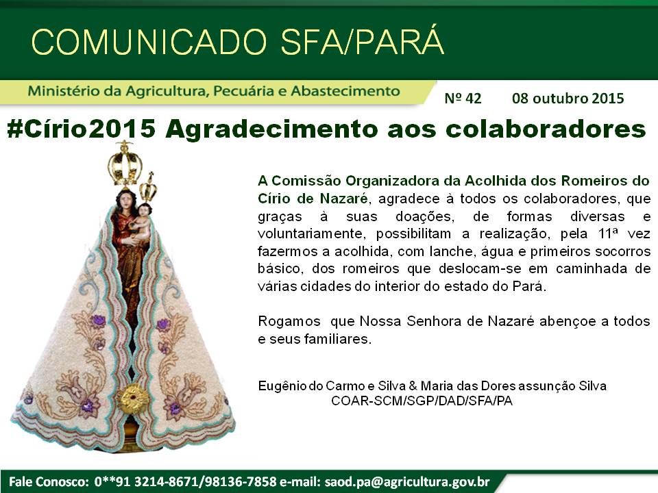 Comunicado SFA-PA Nº 42 - #Círio2015 - Agradecimento.jpg