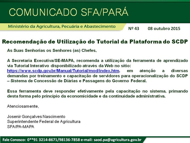 Comunicado SFA-PA Nº 43 - Recomendação SE-MAPA.jpg