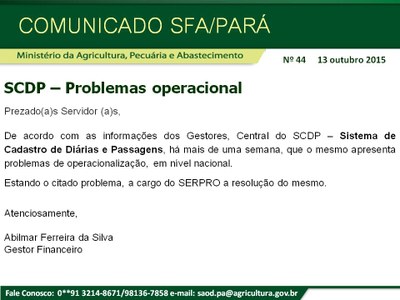 Comunicado SFA-PA Nº 44 -SCDP Problemas operacional.jpg