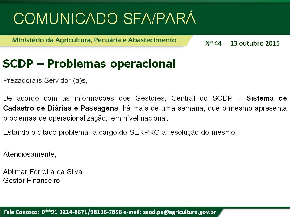 Comunicado SFA-PA Nº 44 -SCDP Problemas operacional.jpg