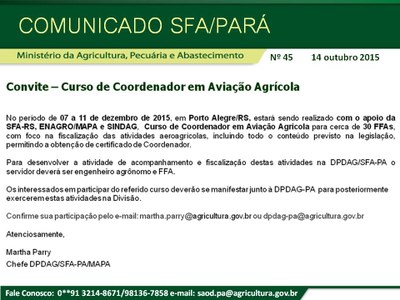 Comunicado SFA-PA Nº 45 - Convite - Curso Coordenador de Aviação Agrícola.jpg