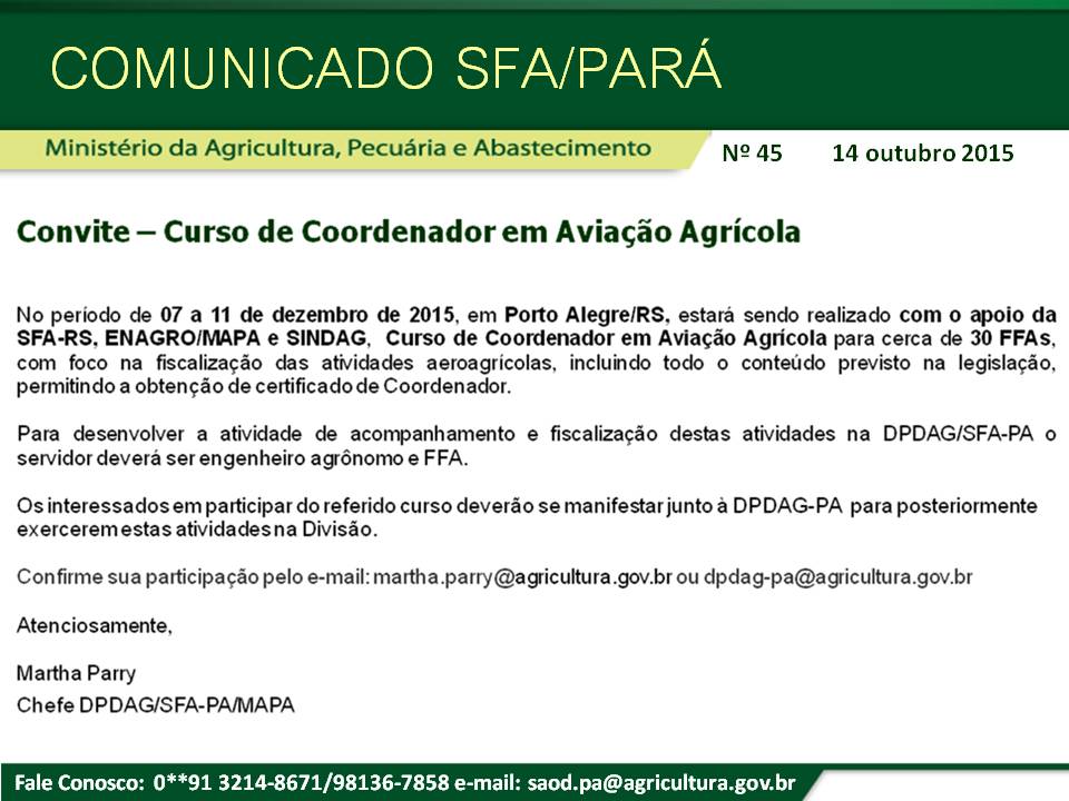 Comunicado SFA-PA Nº 45 - Convite - Curso Coordenador de Aviação Agrícola.jpg