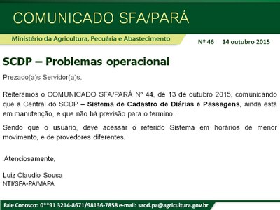 Comunicado SFA-PA Nº 46 -SCDP - Reiterando Problemas operacional.jpg
