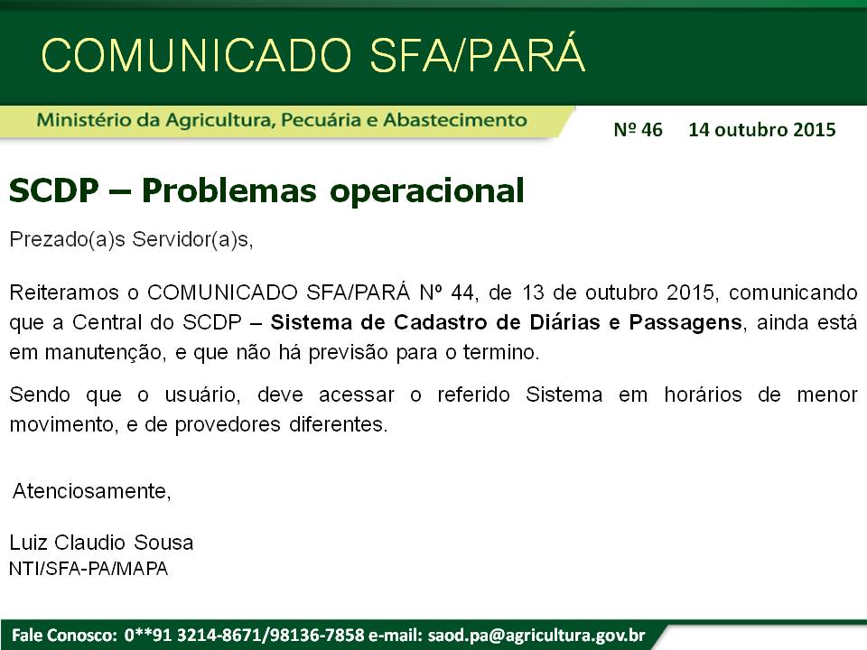 Comunicado SFA-PA Nº 46 -SCDP - Reiterando Problemas operacional.jpg