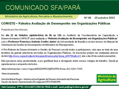 Comunicado SFA-PA Nº 48 - Convite - Palestra Avaliação de Desempenho em Organizações Públicas.jpg