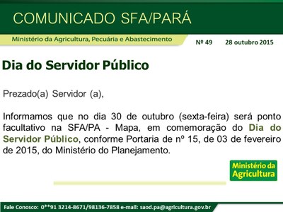 Comunicado SFA-PA Nº 49 - Dia do Servidor e Ponto facultativo-MAPA.jpg