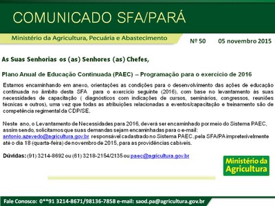 Comunicado SFA-PA Nº 50 - PAEC - Programação para o exercício de 2016.jpg