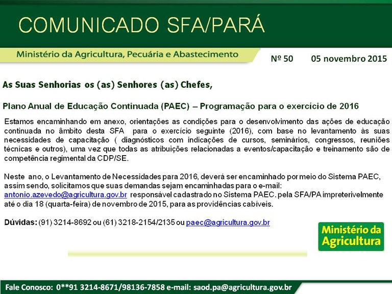 Comunicado SFA-PA Nº 50 - PAEC - Programação para o exercício de 2016.jpg