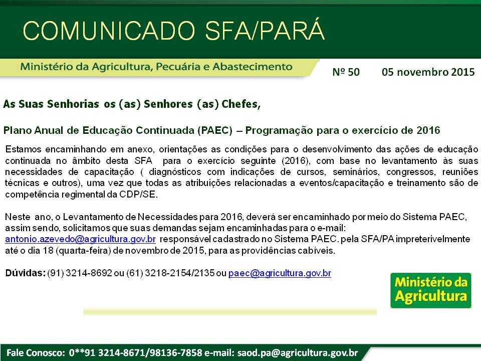 Comunicado SFA-PA Nº 50 - PAEC - Programação para o exercício de 2016.jpg