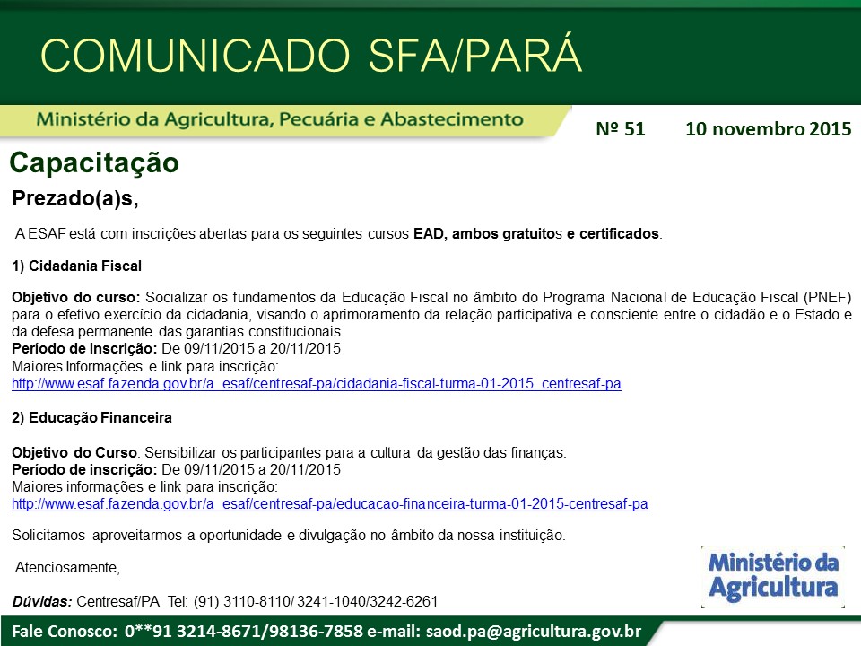 Comunicado SFA-PA Nº 51 - Capacitação - CENTRESAF.jpg