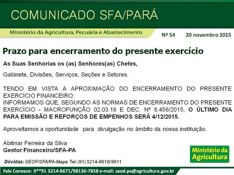 Comunicado SFA-PA Nº 54 - Prazo para encerramento do presente exercício.jpg