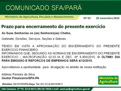 Comunicado SFA-PA Nº 54 - Prazo para encerramento do presente exercício.jpg