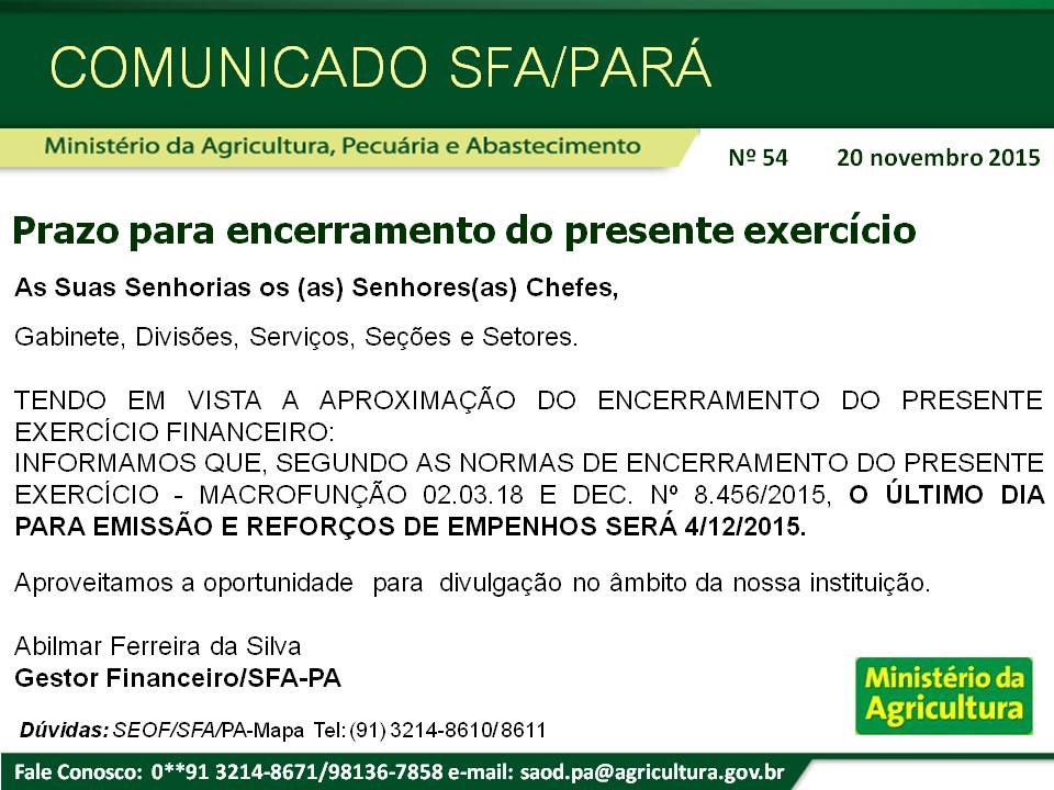 Comunicado SFA-PA Nº 54 - Prazo para encerramento do presente exercício.jpg