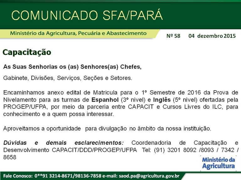 Comunicado SFA-PA Nº 58 - Capacitação-Curso Capacit-Espanhol.Ingles UFPA.jpg